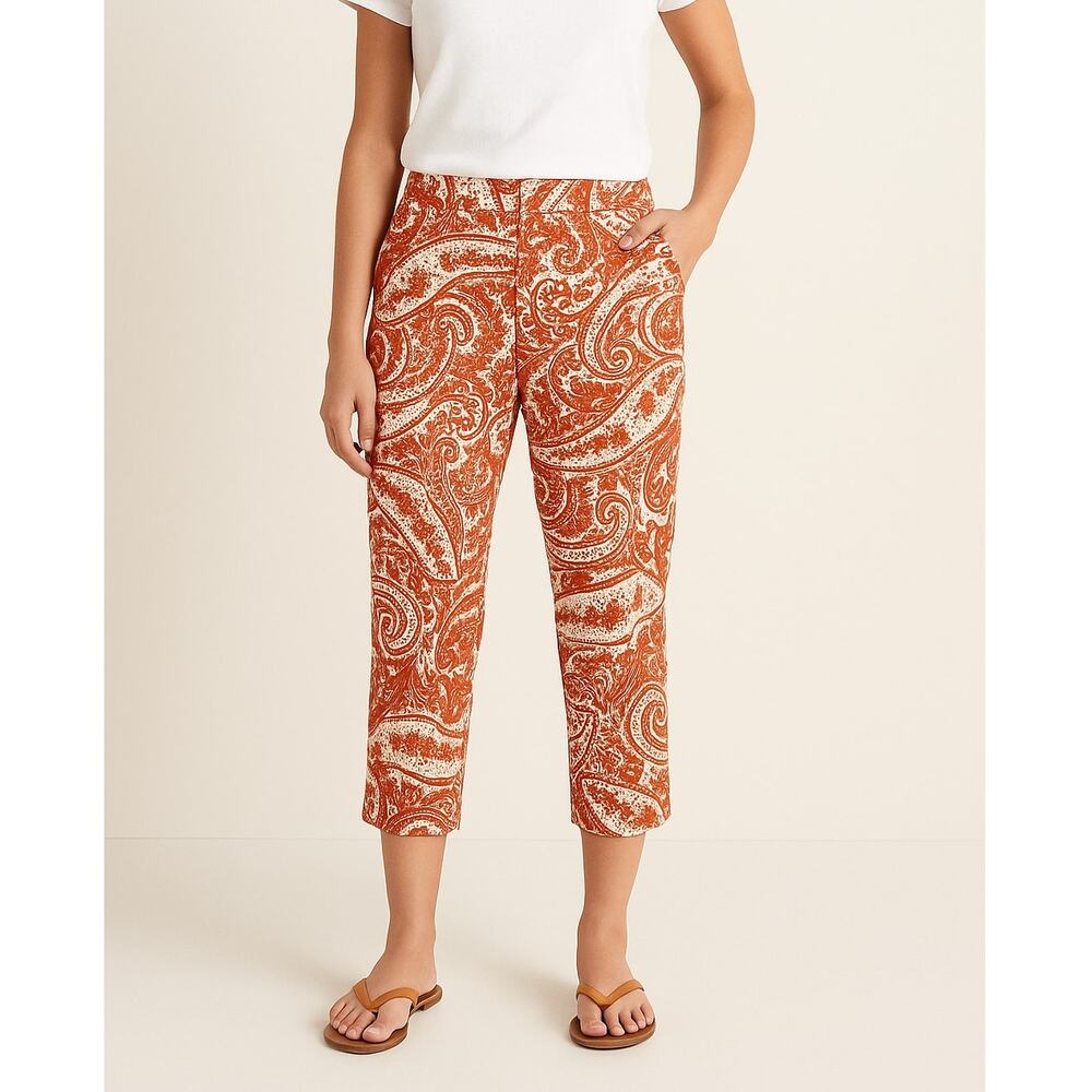 2/$30 J. Crew City Fit Skimmer Cropped Pants Paisley Orange 69412 Size 4
